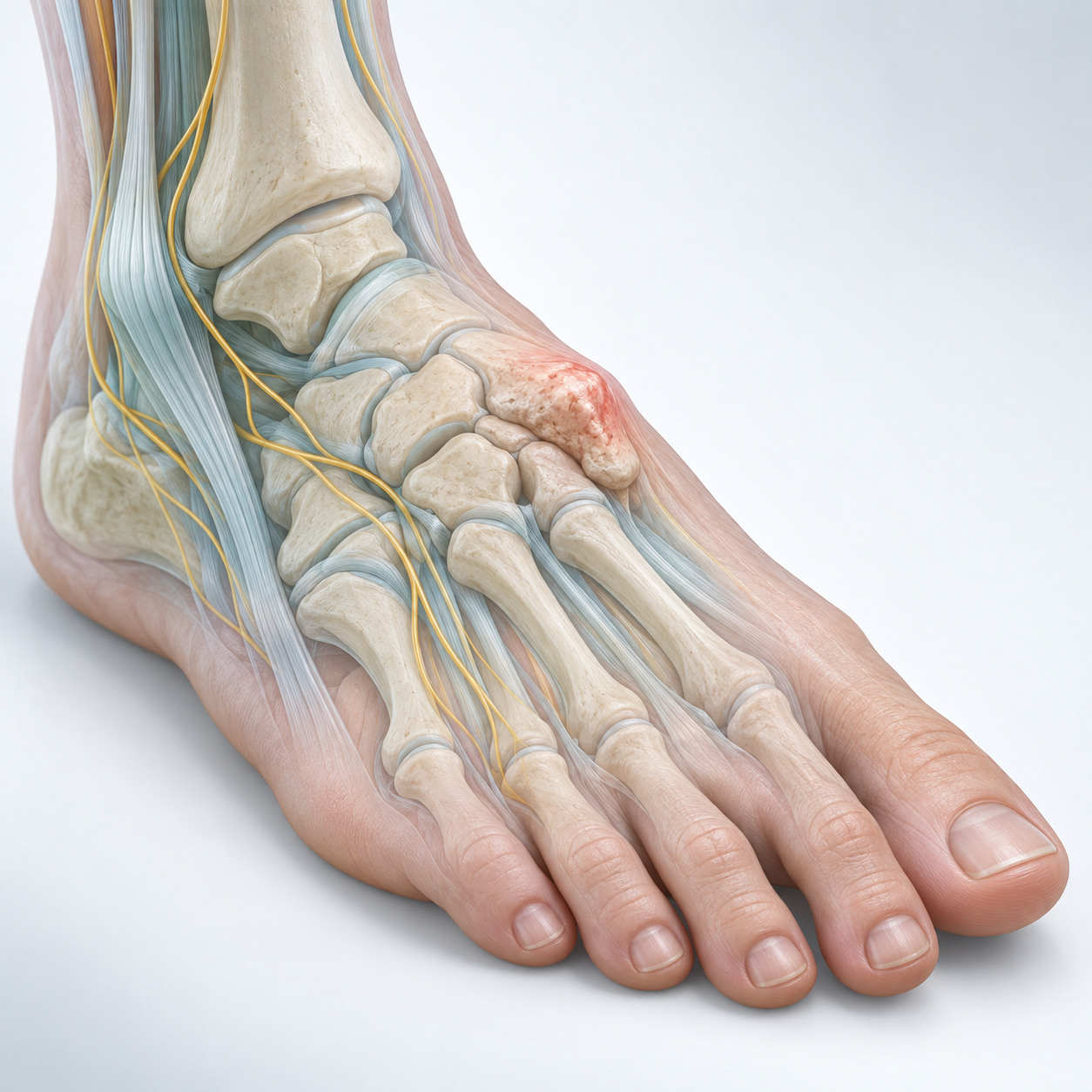3D illustration: Example of a bony projection on the top of the foot.