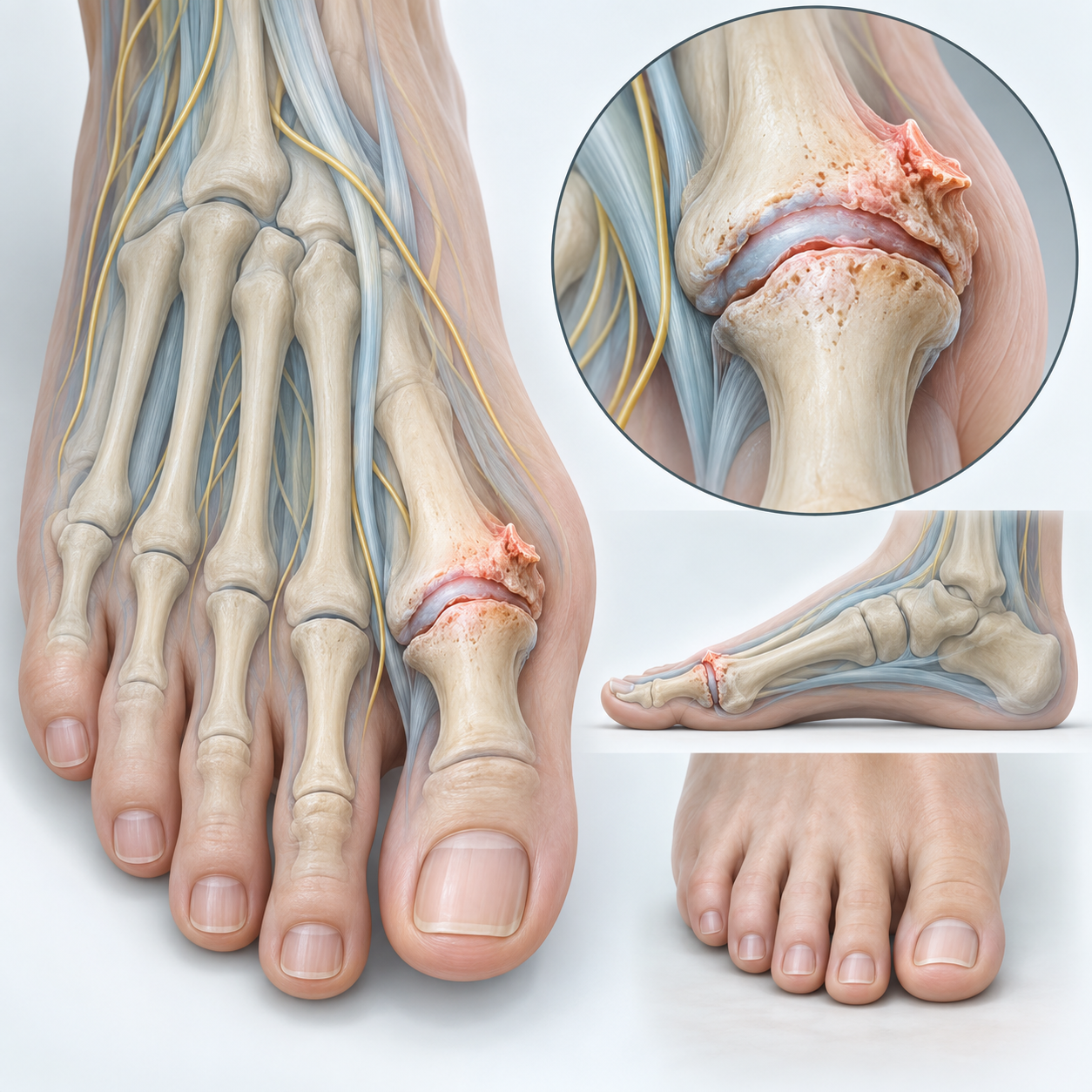 3D illustration: Wear in the joint at the base of the big toe.
